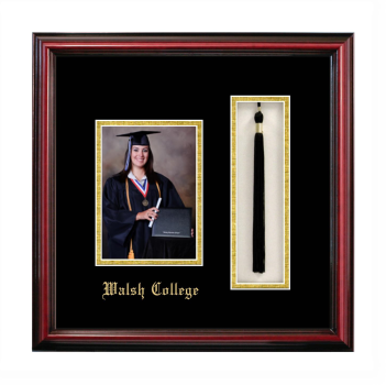 Walsh College 5 x 7 Portrait with Tassel Box Frame in Petite Cherry with Black & Gold Mats