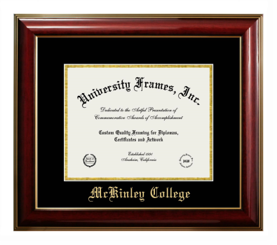 McKinley College Diploma Frame in Classic Mahogany with Gold Trim with Black & Gold Mats for document: 8 1/2"h x 11"w  