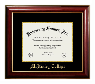 McKinley College Diploma Frame in Classic Mahogany with Gold Trim with Black & Gold Mats for DOCUMENT: 8 1/2"H X 11"W  