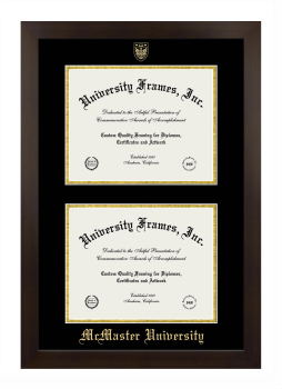 McMaster University Double Degree (Stacked) Frame in Manhattan Espresso with Black & Gold Mats for document: 8 1/2"h x 11"w  , document: 8 1/2"h x 11"w  