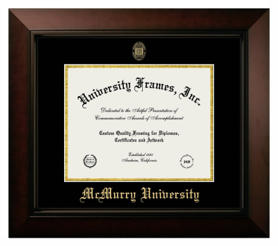 McMurry University Diploma Frame in Legacy Black Cherry with Black & Gold Mats for DOCUMENT: 8 1/2"H X 11"W  