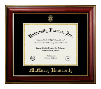 McMurry University Diploma Frame in Classic Mahogany with Gold Trim with Black & Gold Mats for DOCUMENT: 8 1/2"H X 11"W  