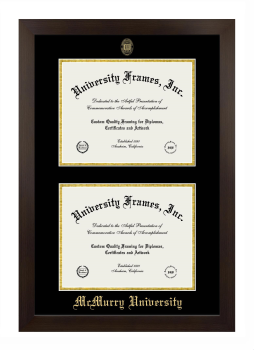 McMurry University Double Degree (Stacked) Frame in Manhattan Espresso with Black & Gold Mats for document: 8 1/2"h x 11"w  , document: 8 1/2"h x 11"w  