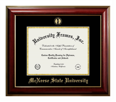 McNeese State University Diploma Frame in Classic Mahogany with Gold Trim with Black & Gold Mats for DOCUMENT: 8 1/2"H X 11"W  