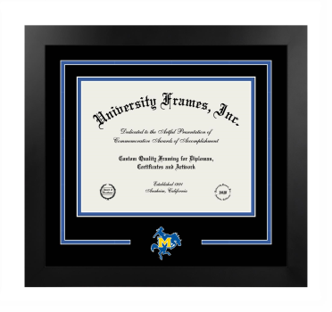 McNeese State University Logo Mat Frame in Manhattan Black with Black & Royal Blue Mats for DOCUMENT: 8 1/2"H X 11"W  