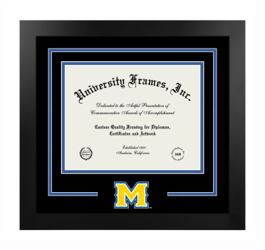 McNeese State University Burton College of Education Logo Mat Frame in Manhattan Black with Black & Royal Blue Mats for document: 8 1/2"h x 11"w  