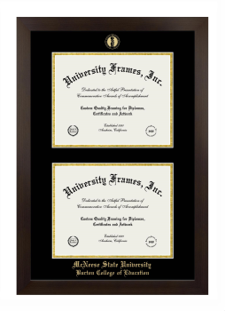 McNeese State University Burton College of Education Double Degree (Stacked) Frame in Manhattan Espresso with Black & Gold Mats for document: 8 1/2"h x 11"w  , document: 8 1/2"h x 11"w  