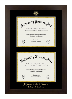 McNeese State University College of Business Double Degree (Stacked) Frame in Manhattan Espresso with Black & Gold Mats for document: 8 1/2"h x 11"w  , document: 8 1/2"h x 11"w  