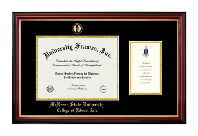 McNeese State University College of Liberal Arts Diploma with Announcement Frame in Petite Mahogany with Gold Trim with Black & Gold Mats for document: 8 1/2"h x 11"w  , diploma: 7"h x 4"w  