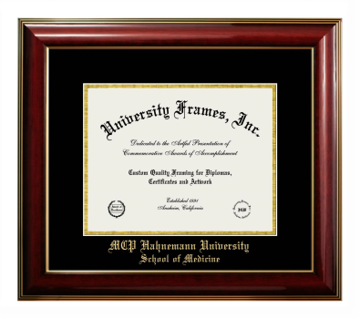 MCP Hahnemann University School of Medicine Diploma Frame in Classic Mahogany with Gold Trim with Black & Gold Mats for DOCUMENT: 8 1/2"H X 11"W  