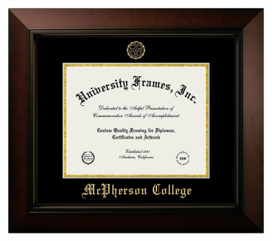 McPherson College Diploma Frame in Legacy Black Cherry with Black & Gold Mats for DOCUMENT: 8 1/2"H X 11"W  