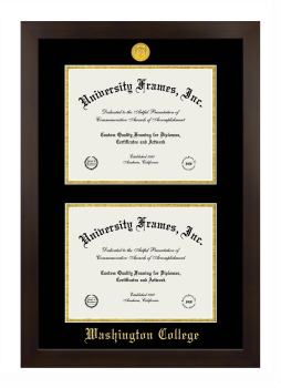 Washington College Double Degree (Stacked) Frame in Manhattan Espresso with Black & Gold Mats for document: 8 1/2"h x 11"w  , document: 8 1/2"h x 11"w  