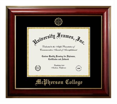 McPherson College Diploma Frame in Classic Mahogany with Gold Trim with Black & Gold Mats for DOCUMENT: 8 1/2"H X 11"W  