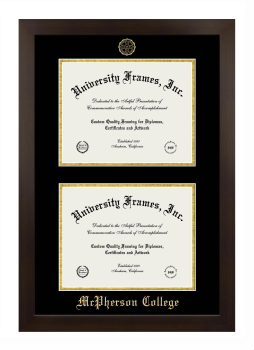 McPherson College Double Degree (Stacked) Frame in Manhattan Espresso with Black & Gold Mats for document: 8 1/2"h x 11"w  , document: 8 1/2"h x 11"w  
