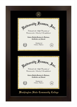 Washington State Community College Double Degree (Stacked) Frame in Manhattan Espresso with Black & Gold Mats for document: 8 1/2"h x 11"w  , document: 8 1/2"h x 11"w  