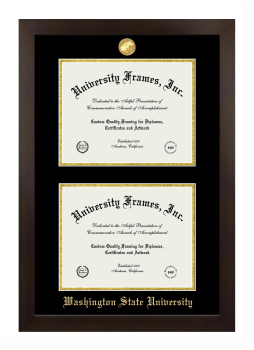 Washington State University Double Degree (Stacked) Frame in Manhattan Espresso with Black & Gold Mats for document: 8 1/2"h x 11"w  , document: 8 1/2"h x 11"w  