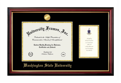 Washington State University Diploma with Announcement Frame in Petite Mahogany with Gold Trim with Black & Gold Mats for DOCUMENT: 8 1/2"H X 11"W  ,  7"H X 4"W  