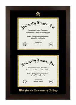 Washtenaw Community College Double Degree (Stacked) Frame in Manhattan Espresso with Black & Gold Mats for document: 8 1/2"h x 11"w  , document: 8 1/2"h x 11"w  