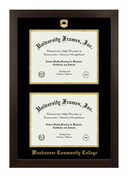 Waubonsee Community College Double Degree (Stacked) Frame in Manhattan Espresso with Black & Gold Mats for document: 8 1/2"h x 11"w  , document: 8 1/2"h x 11"w  