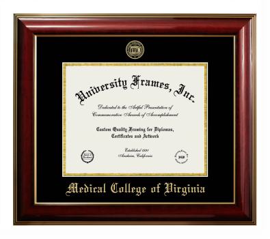 Medical College of Virginia Diploma Frame in Classic Mahogany with Gold Trim with Black & Gold Mats for DOCUMENT: 8 1/2"H X 11"W  