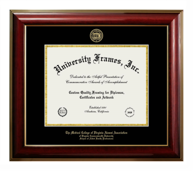 Medical College of Virginia Alumni Association of Virginia Commonwealth University School of Allied Health Professions Diploma Frame in Classic Mahogany with Gold Trim with Black & Gold Mats for document: 8 1/2"h x 11"w  