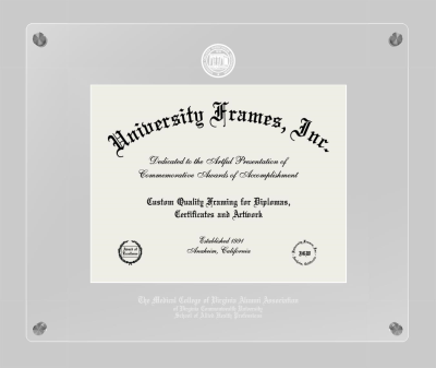 Medical College of Virginia Alumni Association of Virginia Commonwealth University School of Allied Health Professions Lucent Clear-over-Clear Frame in Lucent Clear Moulding with Lucent Clear Mat for document: 8 1/2"h x 11"w  
