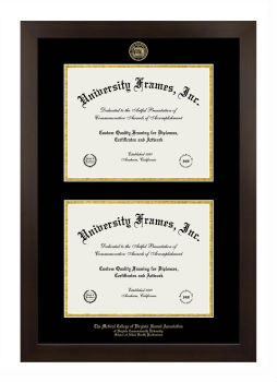 Medical College of Virginia Alumni Association of Virginia Commonwealth University School of Allied Health Professions Double Degree (Stacked) Frame in Manhattan Espresso with Black & Gold Mats for document: 8 1/2"h x 11"w  , document: 8 1/2"h x 11"w  