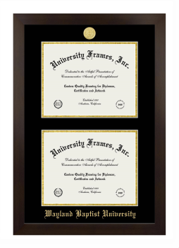 Wayland Baptist University Double Degree (Stacked) Frame in Manhattan Espresso with Black & Gold Mats for document: 8 1/2"h x 11"w  , document: 8 1/2"h x 11"w  