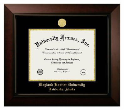 Wayland Baptist University Fairbanks, Alaska Diploma Frame in Legacy Black Cherry with Black & Gold Mats for DOCUMENT: 8 1/2"H X 11"W  