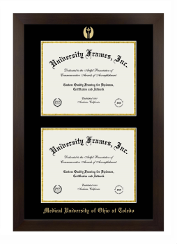 Medical University of Ohio at Toledo Double Degree (Stacked) Frame in Manhattan Espresso with Black & Gold Mats for document: 8 1/2"h x 11"w  , document: 8 1/2"h x 11"w  