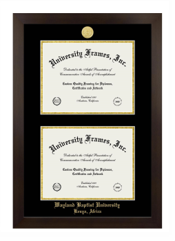 Wayland Baptist University Kenya, Africa Double Degree (Stacked) Frame in Manhattan Espresso with Black & Gold Mats for document: 8 1/2"h x 11"w  , document: 8 1/2"h x 11"w  