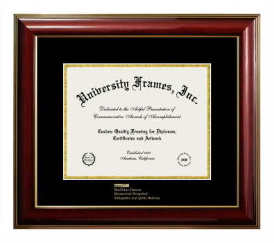 MedStar Union Memorial Hospital Diploma Frame in Classic Mahogany with Gold Trim with Black & Gold Mats for DOCUMENT: 8 1/2"H X 11"W  