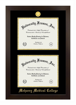 Meharry Medical College Double Degree (Stacked) Frame in Manhattan Espresso with Black & Gold Mats for document: 8 1/2"h x 11"w  , document: 8 1/2"h x 11"w  