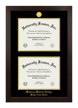 Meharry Medical College Magna Cum Laude Double Degree (Stacked) Frame in Manhattan Espresso with Black & Gold Mats for document: 8 1/2"h x 11"w  , document: 8 1/2"h x 11"w  