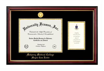 Meharry Medical College Magna Cum Laude Diploma with Announcement Frame in Petite Mahogany with Gold Trim with Black & Gold Mats for document: 8 1/2"h x 11"w  , diploma: 7"h x 4"w  