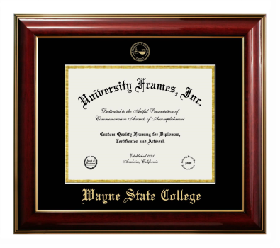 Wayne State College Diploma Frame in Classic Mahogany with Gold Trim with Black & Gold Mats for document: 8 1/2"h x 11"w  