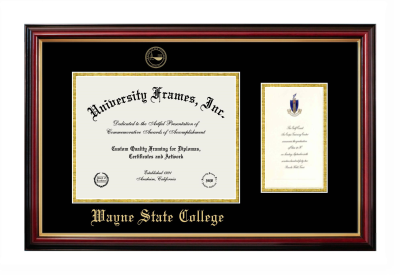 Wayne State College Diploma with Announcement Frame in Petite Mahogany with Gold Trim with Black & Gold Mats for document: 8 1/2"h x 11"w  , diploma: 7"h x 4"w  