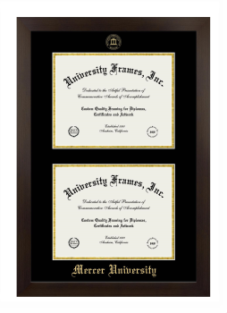 Mercer University Double Degree (Stacked) Frame in Manhattan Espresso with Black & Gold Mats for document: 8 1/2"h x 11"w  , document: 8 1/2"h x 11"w  