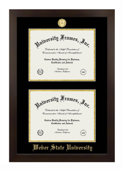 Weber State University Double Degree (Stacked) Frame in Manhattan Espresso with Black & Gold Mats for document: 8 1/2"h x 11"w  , document: 8 1/2"h x 11"w  
