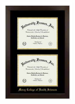 Mercy College of Health Sciences Double Degree (Stacked) Frame in Manhattan Espresso with Black & Gold Mats for document: 8 1/2"h x 11"w  , document: 8 1/2"h x 11"w  