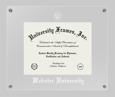 Webster University (Saint Louis) Lucent Clear-over-Clear Frame in Lucent Clear Moulding with Lucent Clear Mat for DOCUMENT: 8 1/2"H X 11"W  