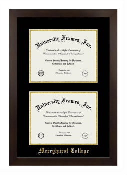 Mercyhurst College Double Degree (Stacked) Frame in Manhattan Espresso with Black & Gold Mats for document: 8 1/2"h x 11"w  , document: 8 1/2"h x 11"w  
