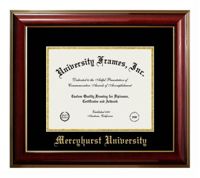 Mercyhurst University Diploma Frame in Classic Mahogany with Gold Trim with Black & Gold Mats for DOCUMENT: 8 1/2"H X 11"W  