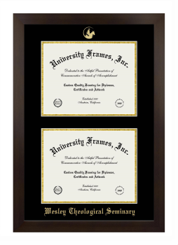 Wesley Theological Seminary Double Degree (Stacked) Frame in Manhattan Espresso with Black & Gold Mats for document: 8 1/2"h x 11"w  , document: 8 1/2"h x 11"w  