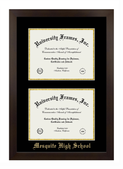 Mesquite High School Double Degree (Stacked) Frame in Manhattan Espresso with Black & Gold Mats for document: 8 1/2"h x 11"w  , document: 8 1/2"h x 11"w  