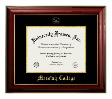 Messiah College Diploma Frame in Classic Mahogany with Gold Trim with Black & Gold Mats for DOCUMENT: 8 1/2"H X 11"W  