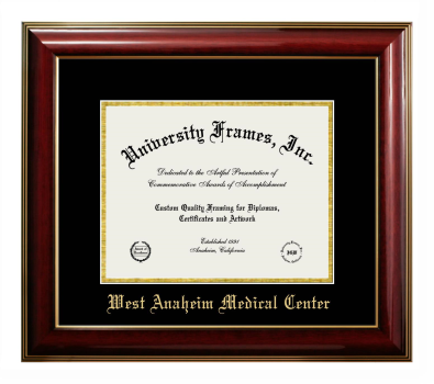 West Anaheim Medical Center Diploma Frame in Classic Mahogany with Gold Trim with Black & Gold Mats for document: 8 1/2"h x 11"w  