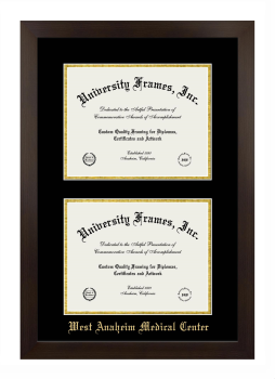 West Anaheim Medical Center Double Degree (Stacked) Frame in Manhattan Espresso with Black & Gold Mats for document: 8 1/2"h x 11"w  , document: 8 1/2"h x 11"w  