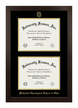 Methodist Theological School in Ohio Double Degree (Stacked) Frame in Manhattan Espresso with Black & Gold Mats for document: 8 1/2"h x 11"w  , document: 8 1/2"h x 11"w  