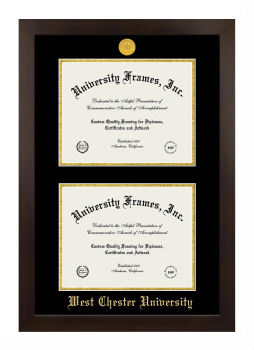 West Chester University Double Degree (Stacked) Frame in Manhattan Espresso with Black & Gold Mats for document: 8 1/2"h x 11"w  , document: 8 1/2"h x 11"w  